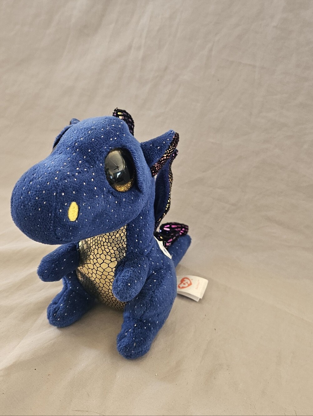 Ty Blue Sparkle Saffire Dragon Plush with Gold Belly